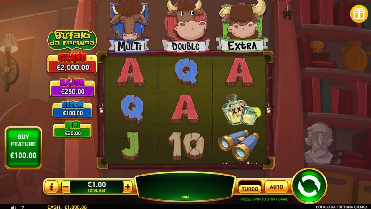 Tampilan visual slot Buffalo da Fortuna dengan latar belakang padang rumput Amerika